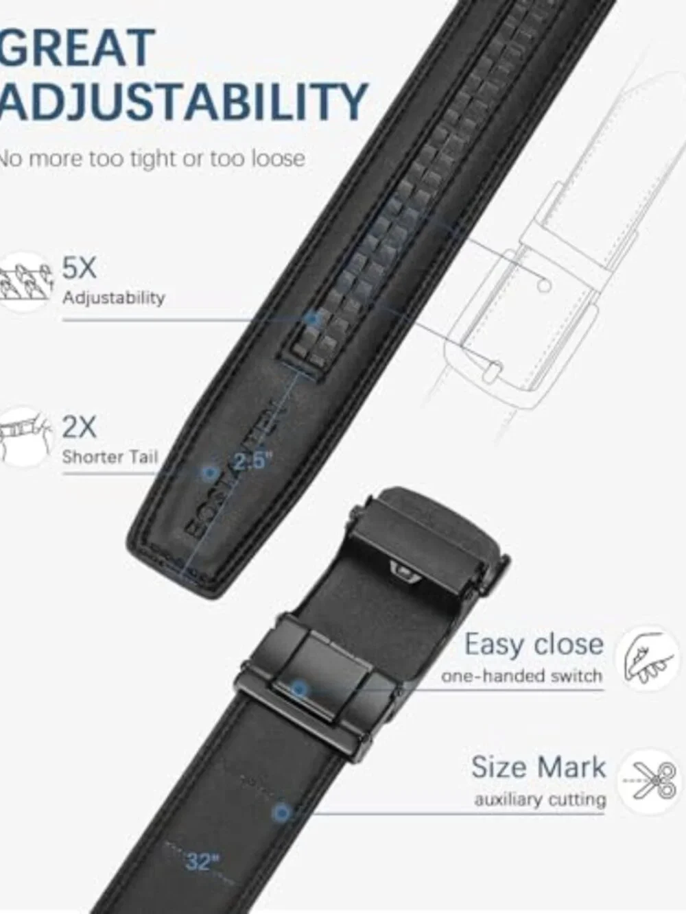 Men's Leather Ratchet Belts 2-Pack - Adjustable, Trimmable, Gift-Ready Set